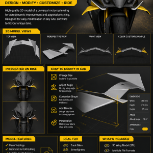 Universal Motorcycle Aero Wing– Customizable 3D Model for Sport Bikes | Downforce Winglet Kit